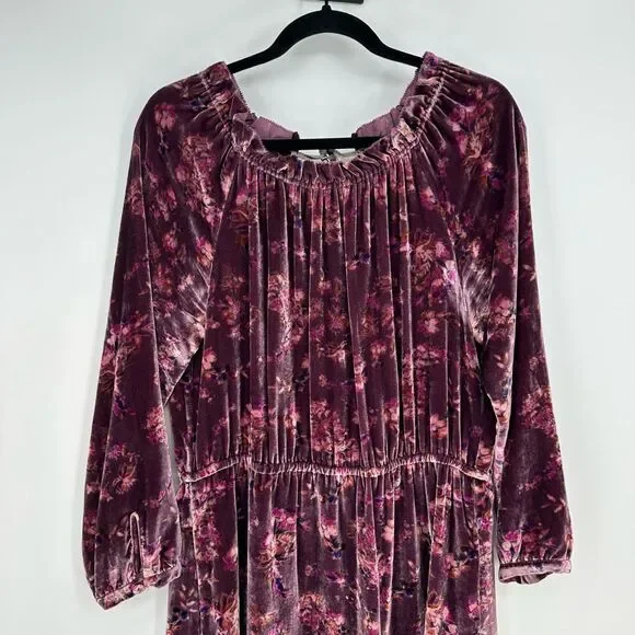 Rebecca Taylor Long Sleeve Jewel Paisley Velvet Dress in Plum Purple Size M Silk - Picture 2 of 11